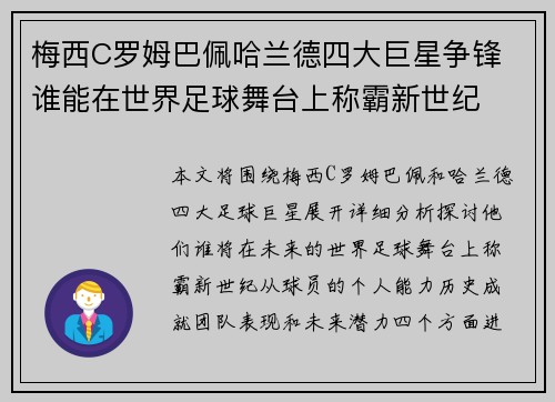 梅西C罗姆巴佩哈兰德四大巨星争锋 谁能在世界足球舞台上称霸新世纪