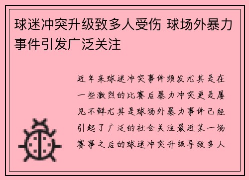 球迷冲突升级致多人受伤 球场外暴力事件引发广泛关注